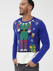 Society 8 Blue Elf Matching Family Elf Christmas Jumper - Image 3 of 5