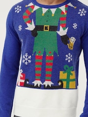 Society 8 Blue Elf Matching Family Elf Christmas Jumper - Image 4 of 5