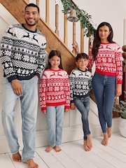 Society 8 Navy Reindeer Fairisle Matching Family Reindeer Christmas Jumper - Image 1 of 5
