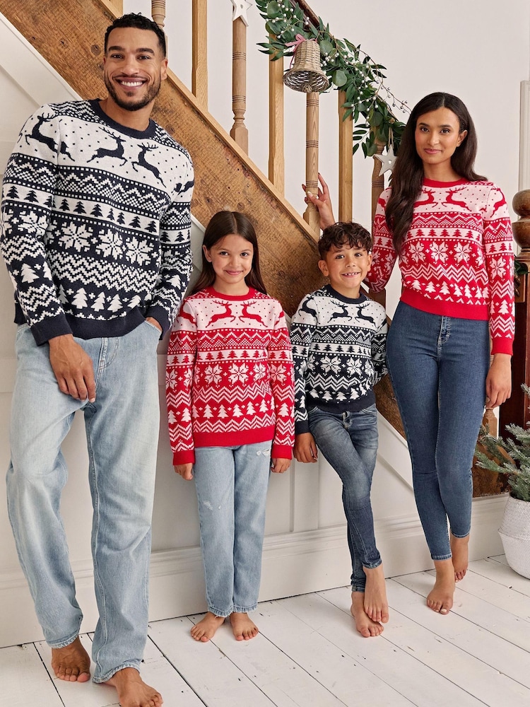 Society 8 Navy Reindeer Fairisle Matching Family Reindeer Christmas Jumper - Image 1 of 5