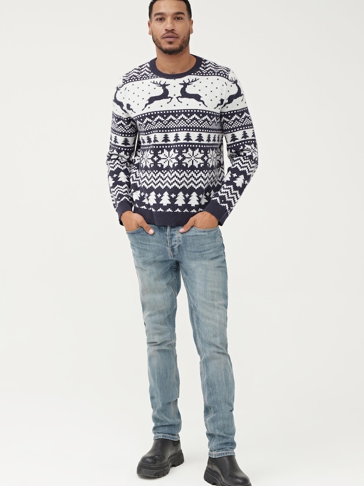 Society 8 Navy Reindeer Fairisle Matching Family Reindeer Christmas Jumper - Image 2 of 5