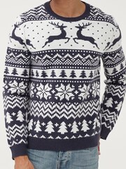Society 8 Navy Reindeer Fairisle Matching Family Reindeer Christmas Jumper - Image 4 of 5