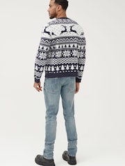 Society 8 Navy Reindeer Fairisle Matching Family Reindeer Christmas Jumper - Image 5 of 5