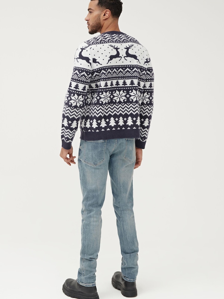 Society 8 Navy Reindeer Fairisle Matching Family Reindeer Christmas Jumper - Image 5 of 5