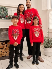 Society 8 Red Reindeer Matching Family Reindeer Christmas Jumper - Image 1 of 5