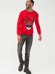Society 8 Red Reindeer Matching Family Reindeer Christmas Jumper - Image 2 of 5