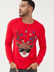 Society 8 Red Reindeer Matching Family Reindeer Christmas Jumper - Image 3 of 5