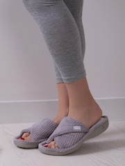 Totes Grey Popcorn Turnover Open Toe Slippers - Image 1 of 5