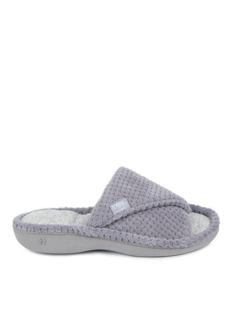Totes Grey Popcorn Turnover Open Toe Slippers - Image 2 of 5