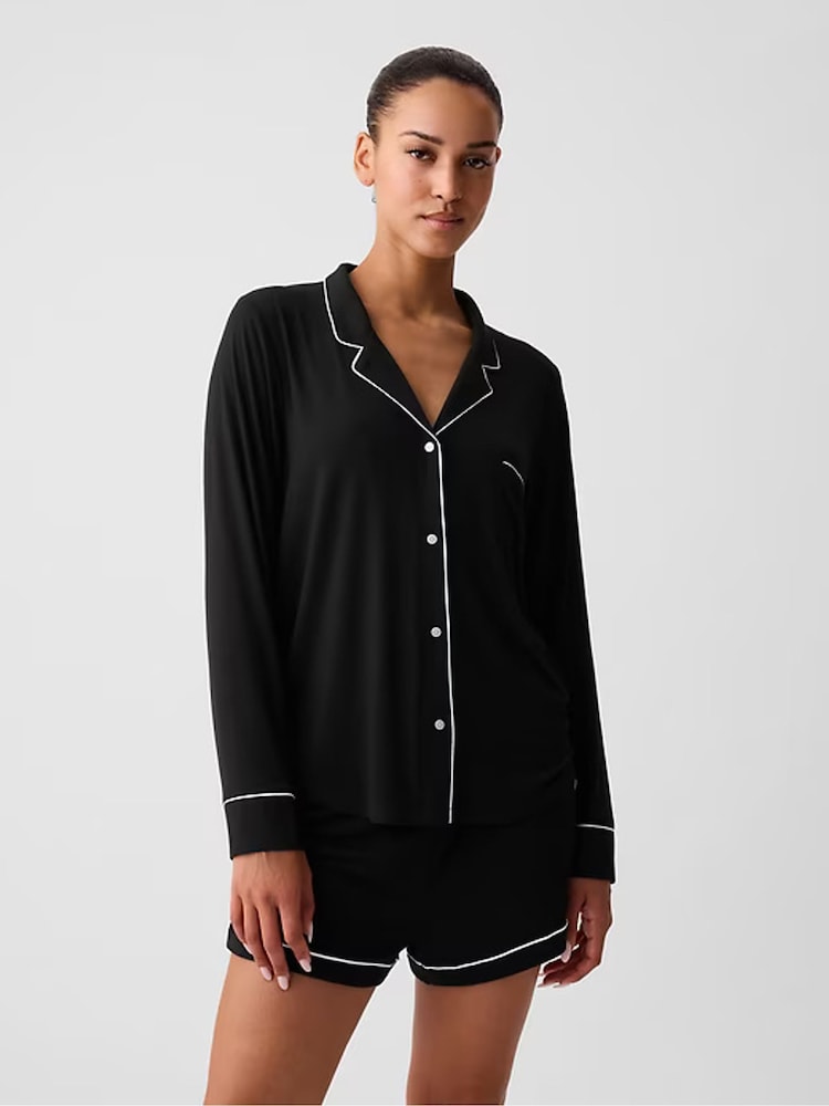 Gap Black Long Sleeve Modal Pyjama Shirt - Image 2 of 5 Gap Black Long Sleeve Modal Pyjama Shirt - Image 2 of 5