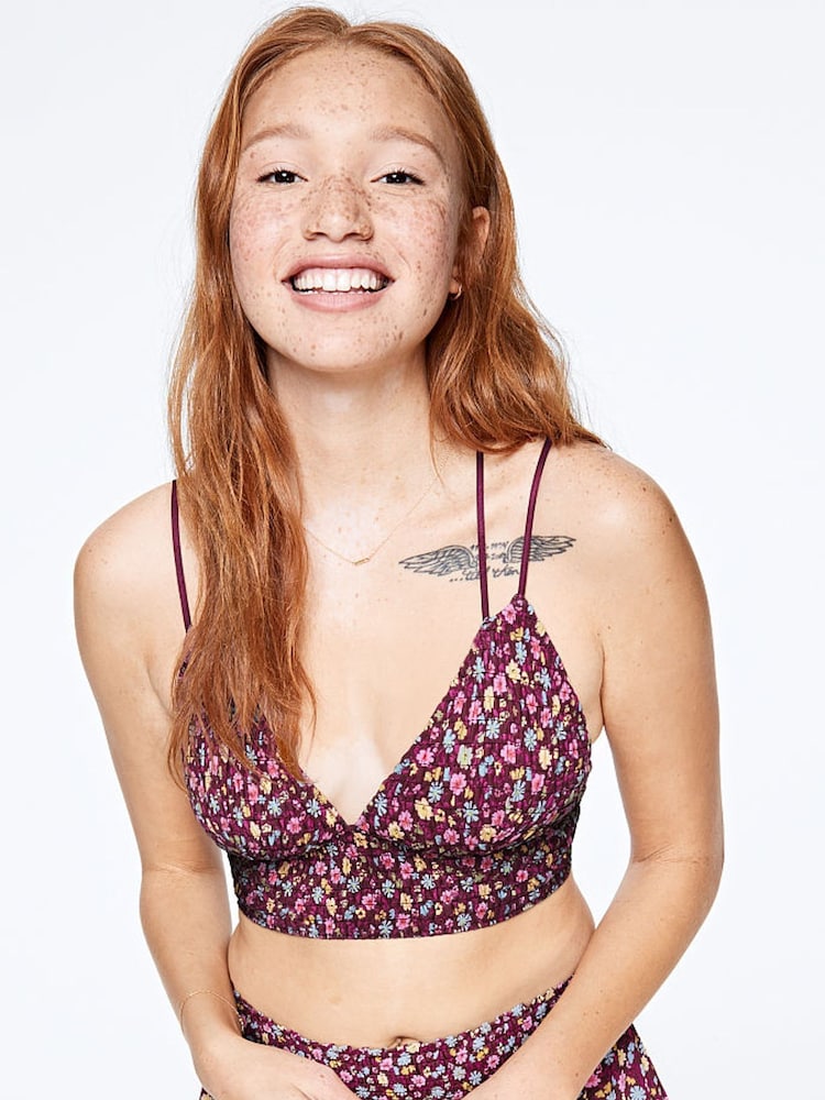 Victoria's Secret PINK Red Flower Power Smocked Triangle Bralette - Image 1 of 4