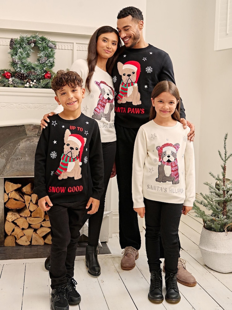 Society 8 Black Paws Matching Family Dog Christmas Jumper - Image 1 of 5