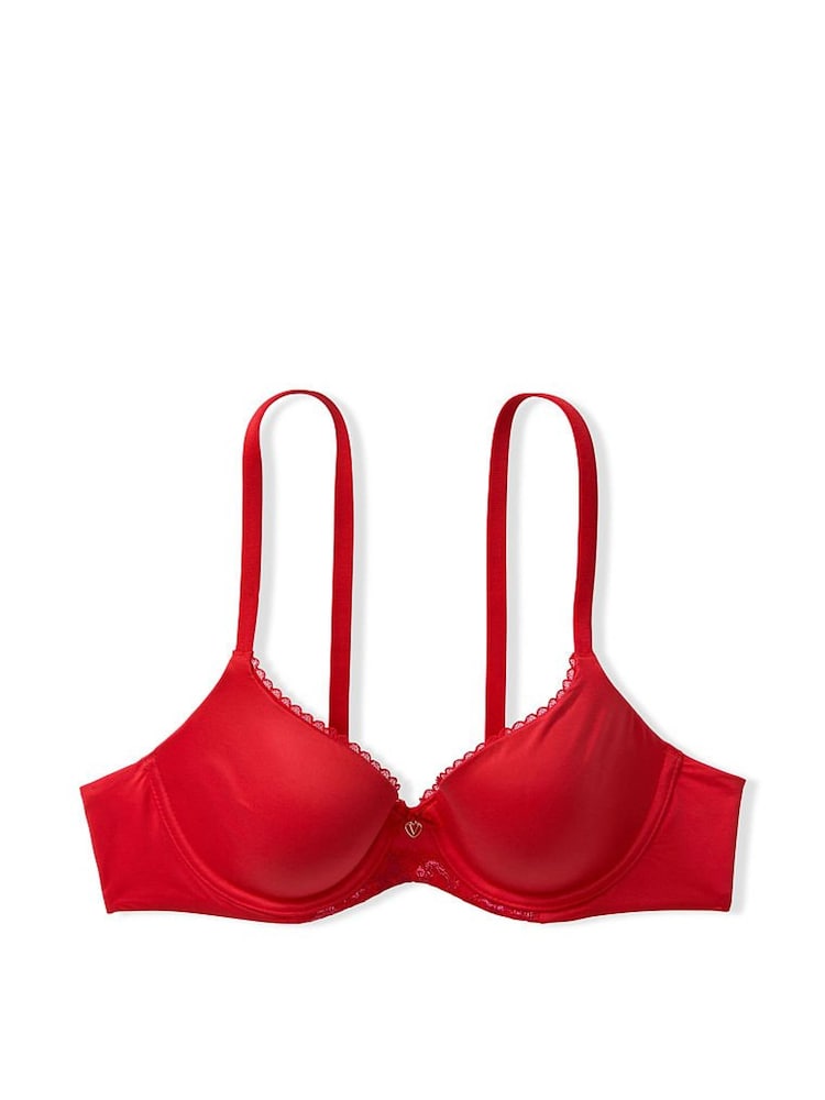 Victoria's Secret Lipstick Shine Red Lace Trim Lightly Lined Demi Bra - Image 3 of 3