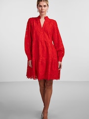 Y.A.S Red Broderie Long Sleeved Dress - Image 2 of 5