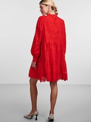 Y.A.S Red Broderie Long Sleeved Dress - Image 3 of 5