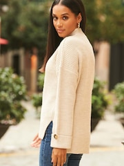 Sosandar Cream High Neck Folded Button Cuff Jumper - Image 4 of 6