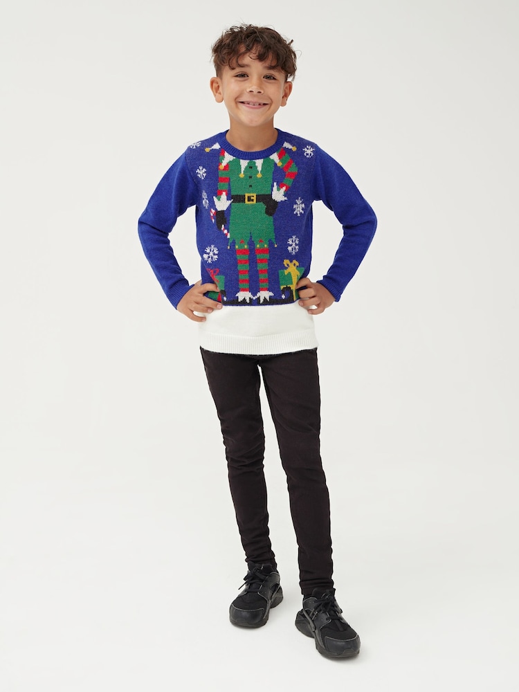 Society 8 Blue Elf Matching Family Elf Christmas Jumper - Image 2 of 5