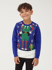 Society 8 Blue Elf Matching Family Elf Christmas Jumper - Image 3 of 5