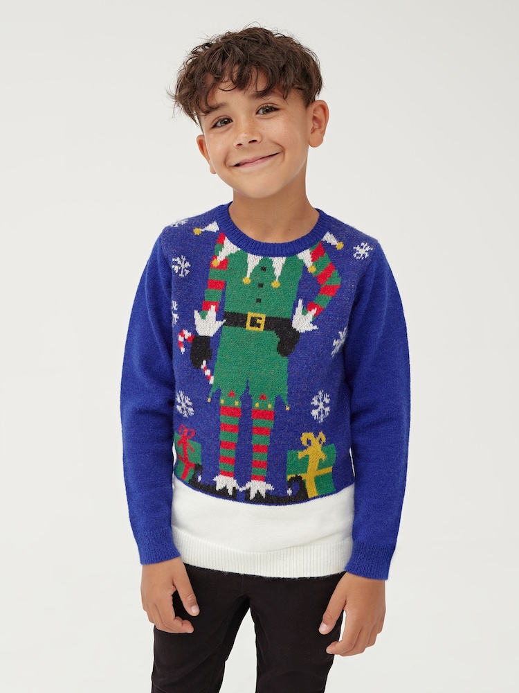 Society 8 Blue Elf Matching Family Elf Christmas Jumper - Image 3 of 5