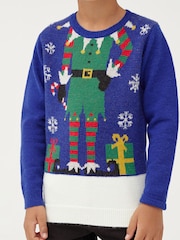 Society 8 Blue Elf Matching Family Elf Christmas Jumper - Image 4 of 5
