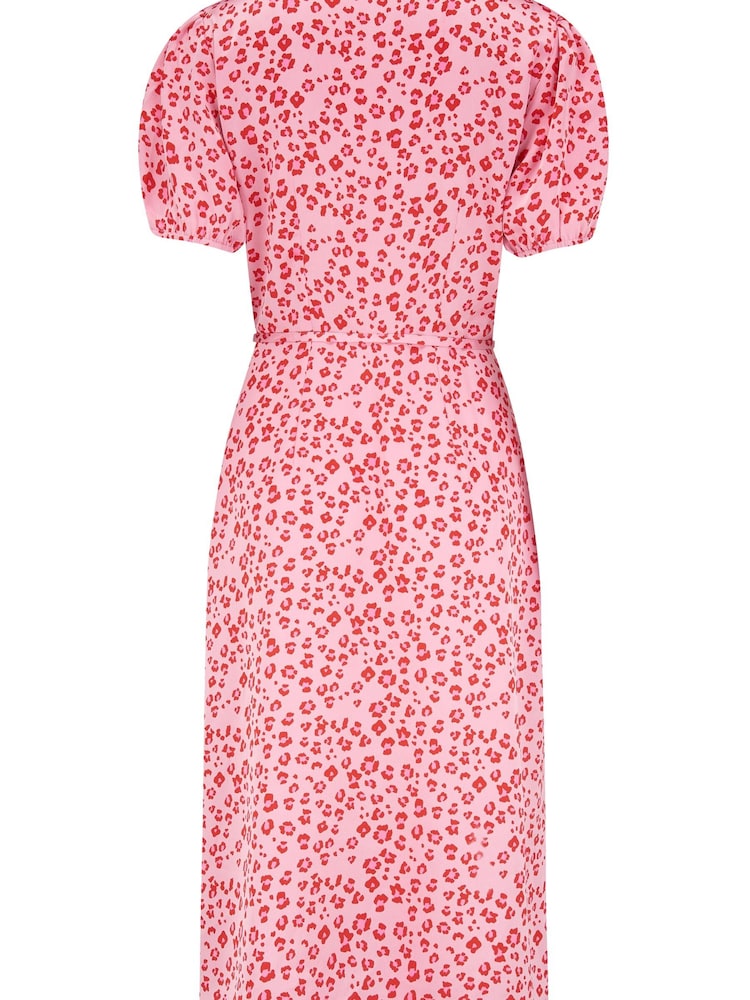 Pour Moi Pink Animal Margot Woven Satin Midi Tea Dress - Image 4 of 4