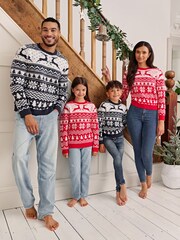 Society 8 Red Reindeer Fairisle Matching Family Reindeer Christmas Jumper - Image 1 of 5