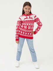 Society 8 Red Reindeer Fairisle Matching Family Reindeer Christmas Jumper - Image 2 of 5