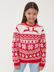 Society 8 Red Reindeer Fairisle Matching Family Reindeer Christmas Jumper - Image 3 of 5