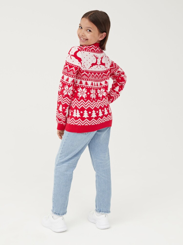 Society 8 Red Reindeer Fairisle Matching Family Reindeer Christmas Jumper - Image 5 of 5 Society 8 Red Reindeer Fairisle Matching Family Reindeer Christmas Jumper - Image 5 of 5