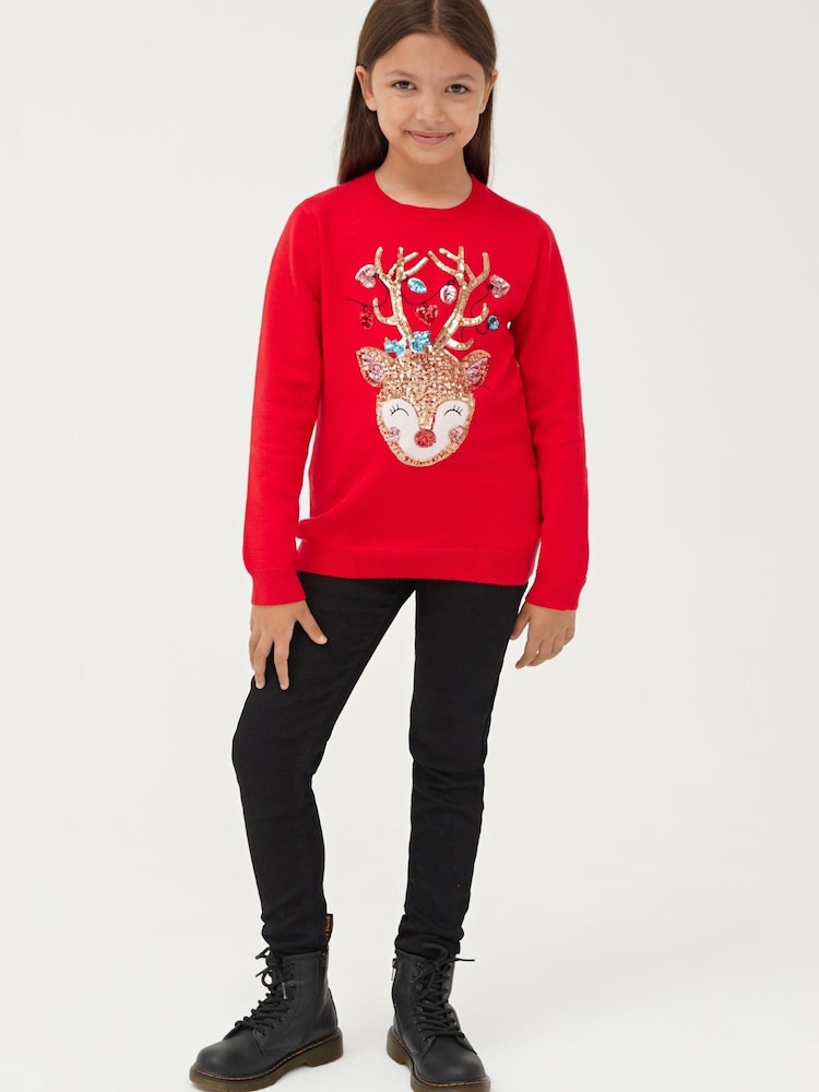 Society 8 Red Reindeer Matching Family Reindeer Christmas Jumper - Image 2 of 5