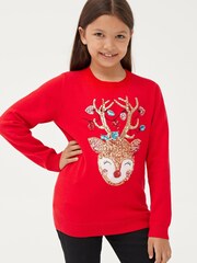 Society 8 Red Reindeer Matching Family Reindeer Christmas Jumper - Image 3 of 5