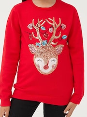 Society 8 Red Reindeer Matching Family Reindeer Christmas Jumper - Image 4 of 5