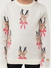 Society 8 Cream Reindeer Christmas Jumper - Image 4 of 5