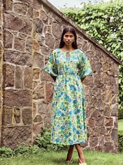 Y.A.S Blue Floral Cut Out Puff Sleeve Midi Dress - Image 1 of 3