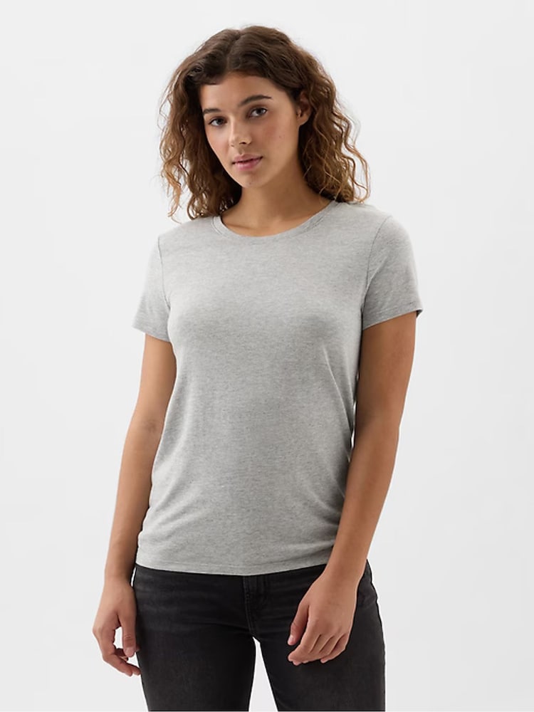 Gri deschis - Gap Favorite Cotton-Modal Mânecă scurtă Tricou - Image 3 of 6