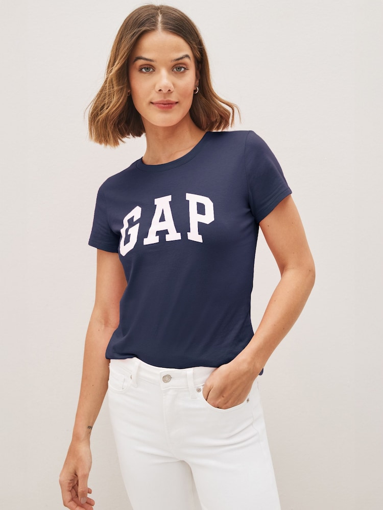 Gap Navy Blue Logo Short Sleeve Crew Neck T-Shirt - Image 1 of 4 Gap Navy Blue Logo Short Sleeve Crew Neck T-Shirt - Image 1 of 4