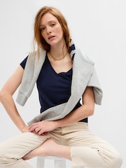 Темно-синий - Gap Избранное Cotton-Modal с коротким рукавом футболка - Image 3 of 4