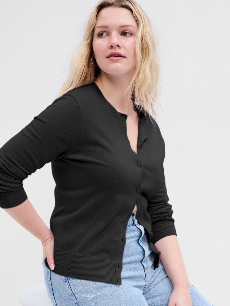 Gap Black Lightweight Cotton Long Sleeve Crew Neck Cardigan - Image 1 of 4