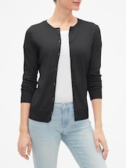 Gap Black Lightweight Cotton Long Sleeve Crew Neck Cardigan - Image 2 of 4