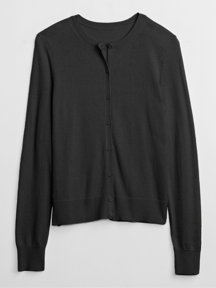 Schwarz - Gap Lightweight Cotton Long Sleeve Crew Neck Cardigan - Bild 4 von 4 Schwarz - Gap Lightweight Cotton Long Sleeve Crew Neck Cardigan - Bild 4 von 4