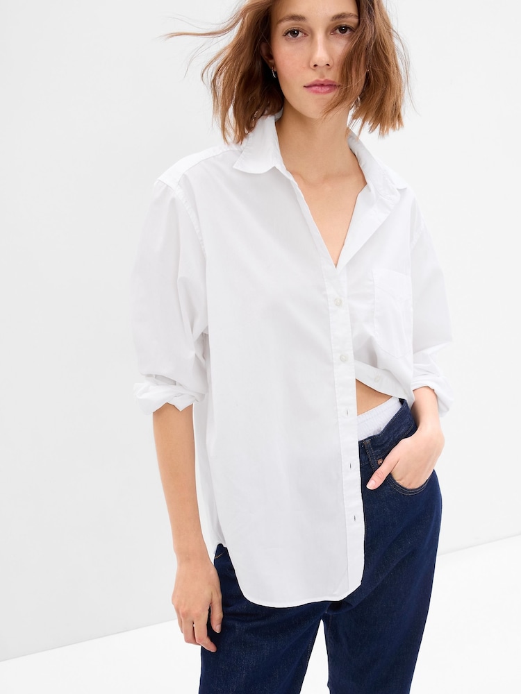 Gap White Cotton Long Sleeve Oversized Shirt - Image 1 of 3