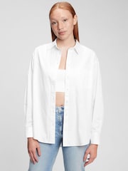 Gap White Cotton Long Sleeve Oversized Shirt - Image 12 of 15