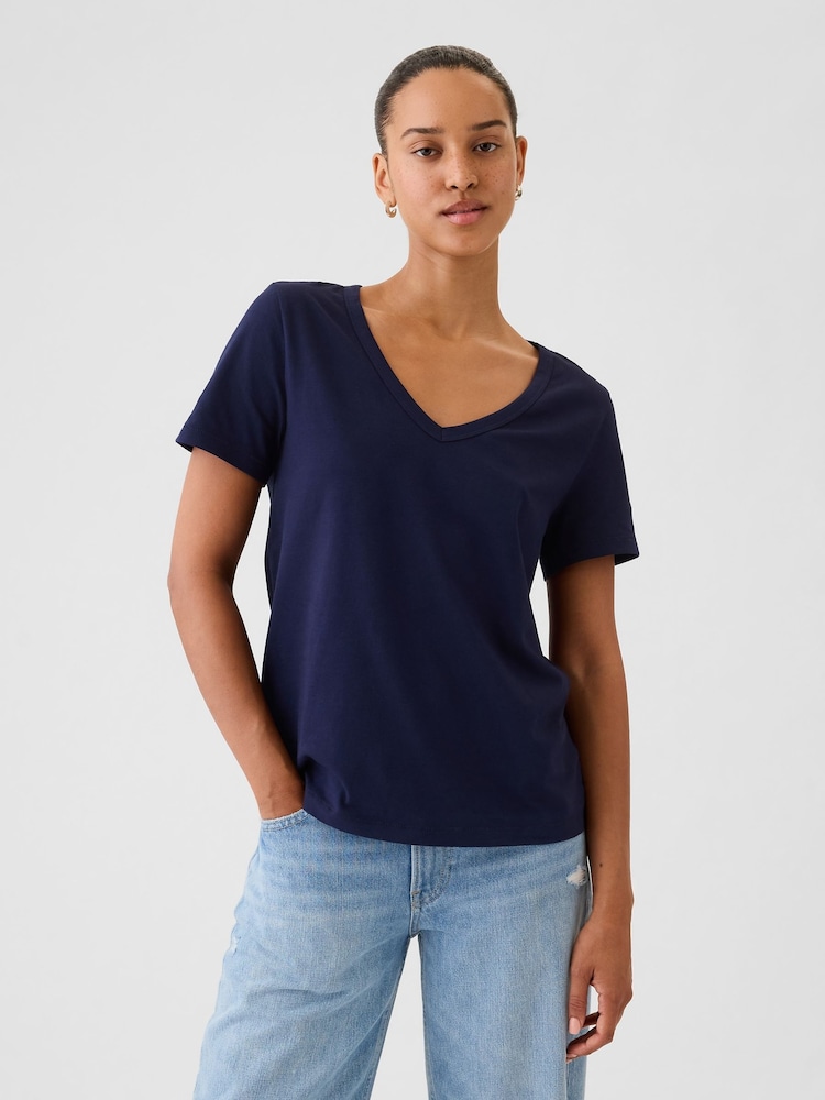Gap Navy Blue V-Neck Vintage 100% Organic Cotton Short Sleeve T-Shirt - Image 1 of 7