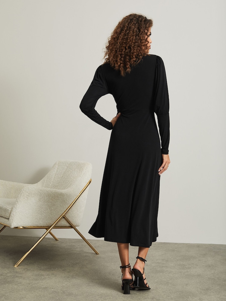 Lipsy Black Jersey Long Puff Sleeve Midi Dress - Image 2 of 4