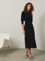 Lipsy Black Jersey Long Puff Sleeve Midi Dress - Image 3 of 4