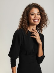 Lipsy Black Jersey Long Puff Sleeve Midi Dress - Image 4 of 4