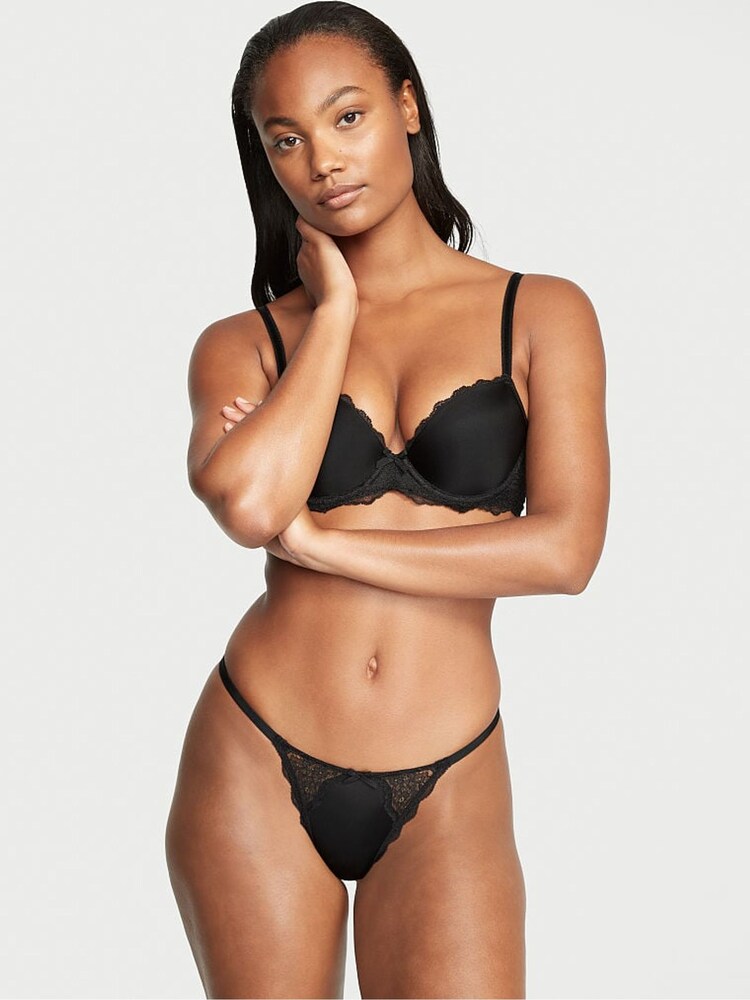 Victoria's Secret Black Lace Trim G String Knickers - Image 1 of 1