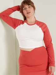 Victoria's Secret PINK Red and White Long Sleeve Crop T-Shirt - Image 1 of 1