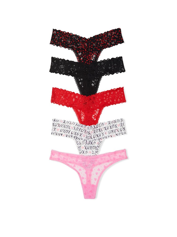 Victoria's Secret Black/Red/Pink Hearts Thong Lace Knickers Multipack - Image 1 of 1