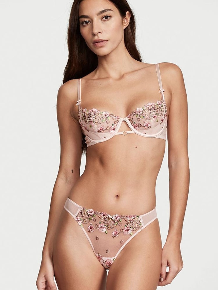 Victoria's Secret Ballet Pink Embroidered Brazilian Knickers - Image 1 of 1